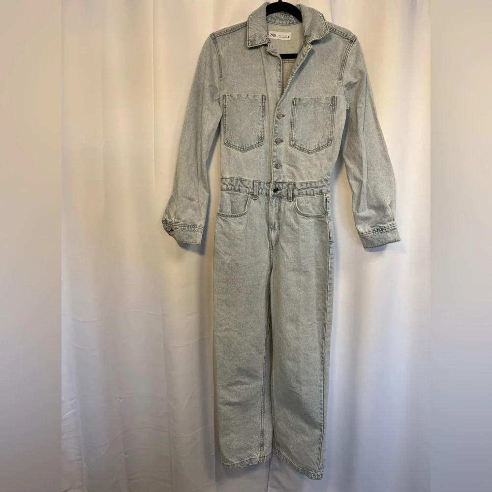 Zara Light Blue Denim Jumpsuit - Picture 1 of 4